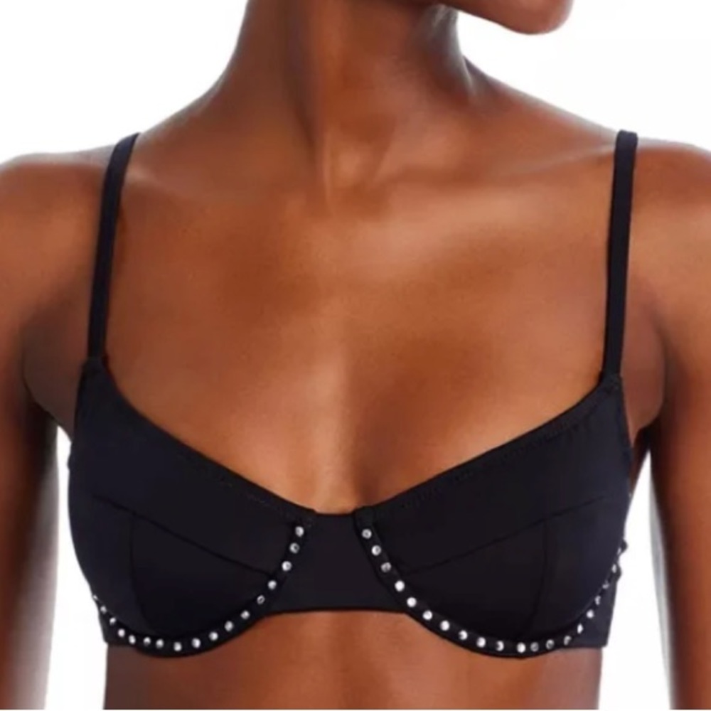 New Aqua Black Bikini with Rhinestones SET